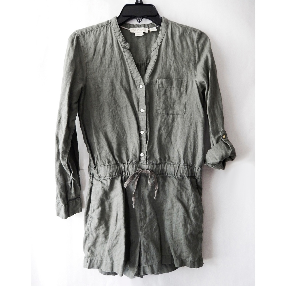 Cynthia Rowley Sage Green Linen Summer Romper